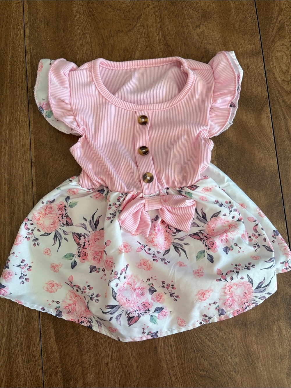 Pink Floral Bow Baby Girl Dress (no tag best for 3-6 months)